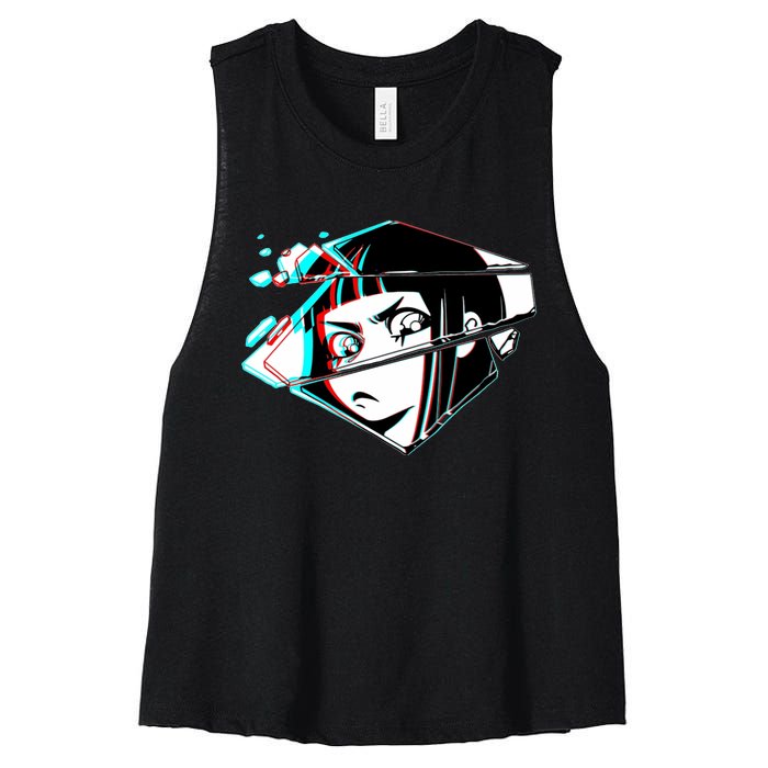 Anime Eyes Broken Glass Women's Racerback Cropped Tank