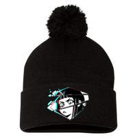 Anime Eyes Broken Glass Pom Pom 12in Knit Beanie