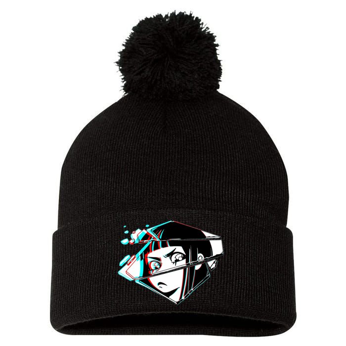 Anime Eyes Broken Glass Pom Pom 12in Knit Beanie