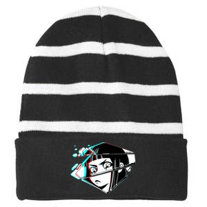 Anime Eyes Broken Glass Striped Beanie with Solid Band