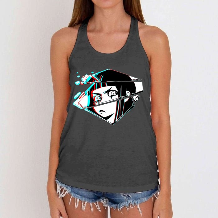 Anime Eyes Broken Glass Women's Knotted Racerback Tank