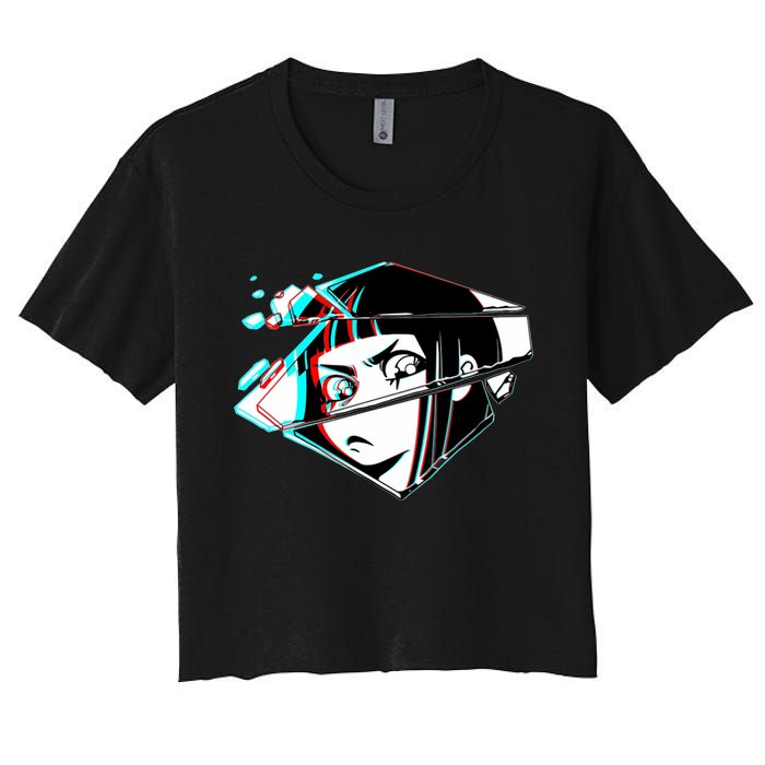 Anime Eyes Broken Glass Women's Crop Top Tee