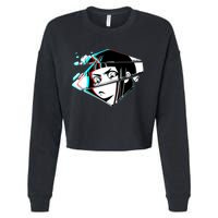 Anime Eyes Broken Glass Cropped Pullover Crew