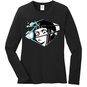 Anime Eyes Broken Glass Ladies Long Sleeve Shirt