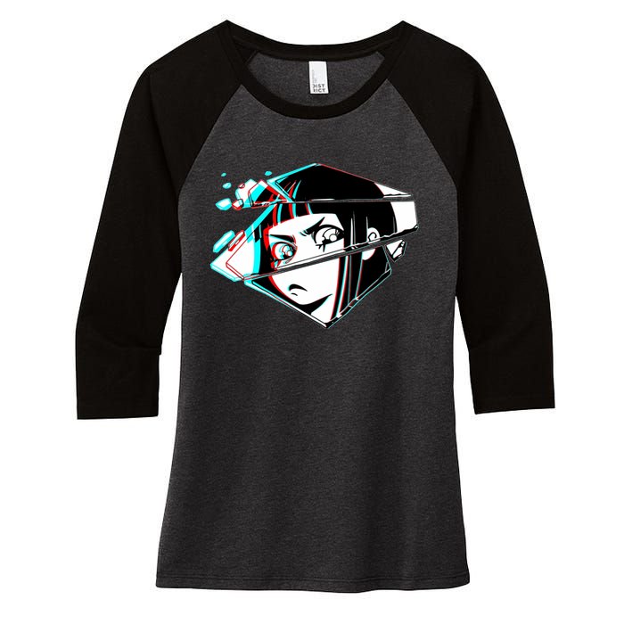 Anime Eyes Broken Glass Women's Tri-Blend 3/4-Sleeve Raglan Shirt