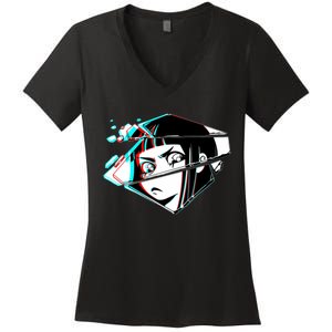 Anime Eyes Broken Glass Women's V-Neck T-Shirt