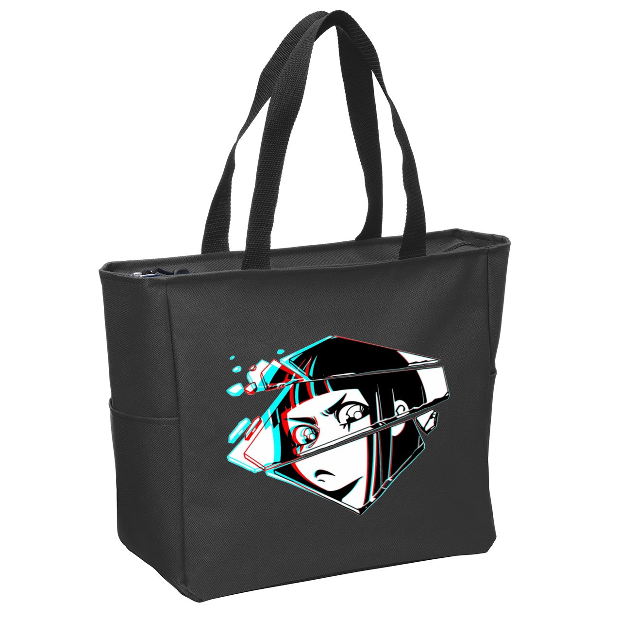 Anime Eyes Broken Glass Zip Tote Bag