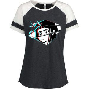 Anime Eyes Broken Glass Enza Ladies Jersey Colorblock Tee