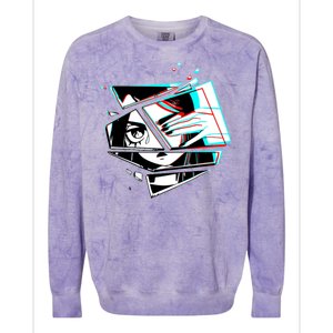 Anime Eyes Broken Glass Hand Over Eye Colorblast Crewneck Sweatshirt