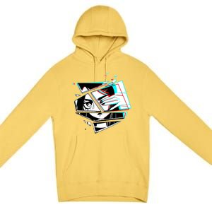 Anime Eyes Broken Glass Hand Over Eye Premium Pullover Hoodie