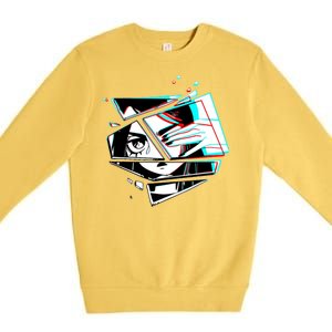 Anime Eyes Broken Glass Hand Over Eye Premium Crewneck Sweatshirt