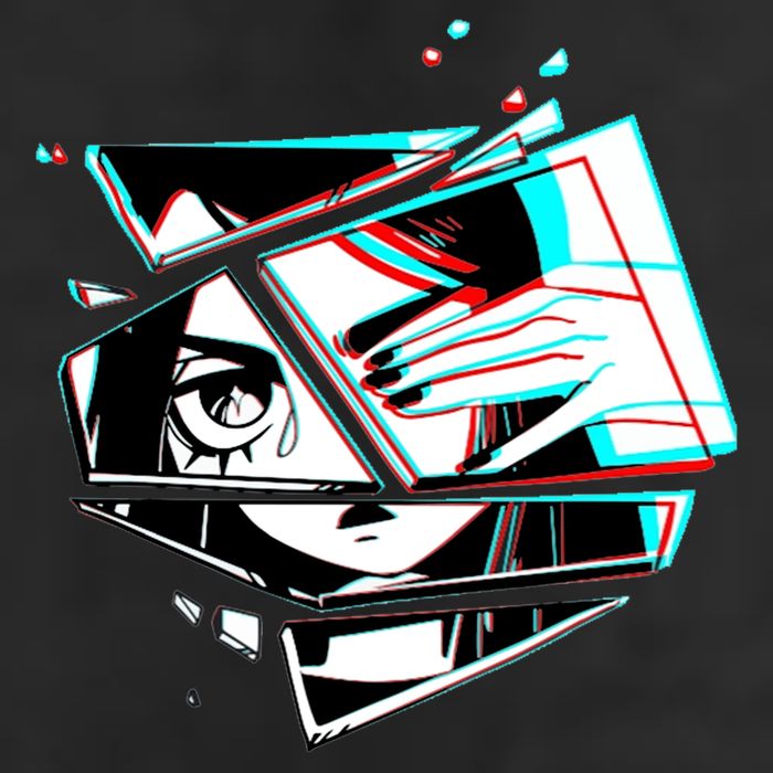 Anime Eyes Broken Glass Hand Over Eye 7 Panel Mesh Trucker Snapback Hat