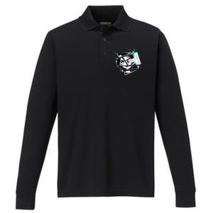 Anime Eyes Broken Glass Hand Over Eye Performance Long Sleeve Polo