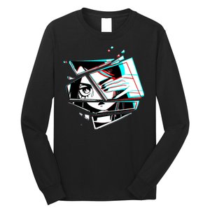 Anime Eyes Broken Glass Hand Over Eye Long Sleeve Shirt