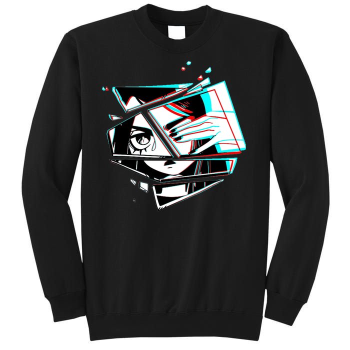 Anime Eyes Broken Glass Hand Over Eye Sweatshirt