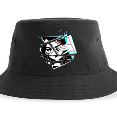 Anime Eyes Broken Glass Hand Over Eye Sustainable Bucket Hat
