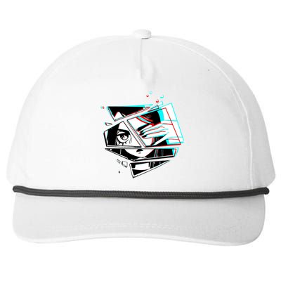 Anime Eyes Broken Glass Hand Over Eye Snapback Five-Panel Rope Hat