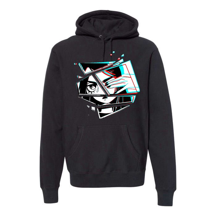 Anime Eyes Broken Glass Hand Over Eye Premium Hoodie