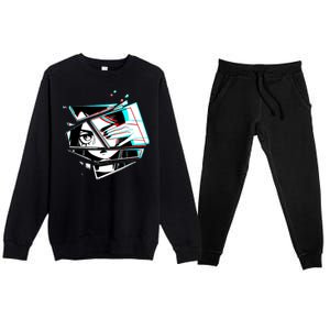 Anime Eyes Broken Glass Hand Over Eye Premium Crewneck Sweatsuit Set