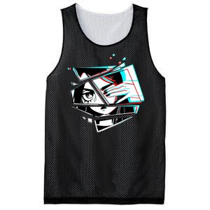 Anime Eyes Broken Glass Hand Over Eye Mesh Reversible Basketball Jersey Tank