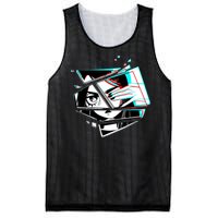 Anime Eyes Broken Glass Hand Over Eye Mesh Reversible Basketball Jersey Tank