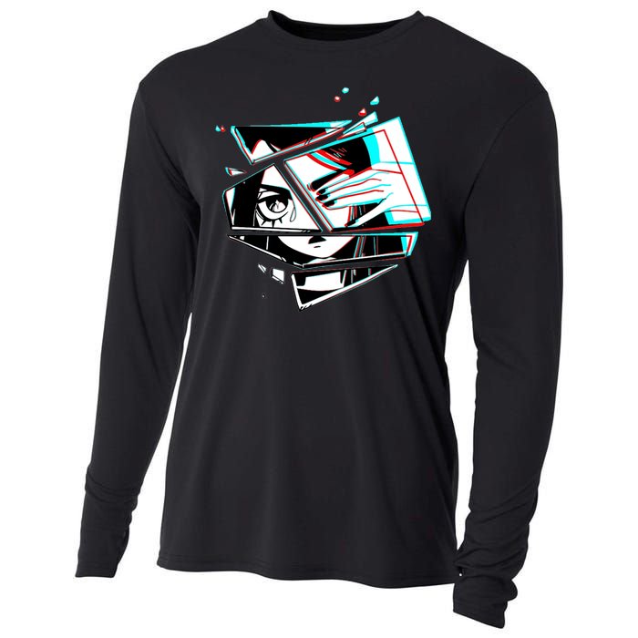 Anime Eyes Broken Glass Hand Over Eye Cooling Performance Long Sleeve Crew