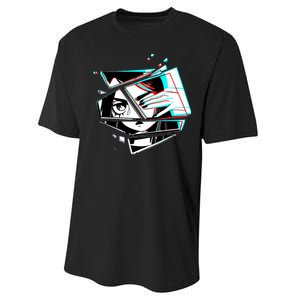 Anime Eyes Broken Glass Hand Over Eye Performance Sprint T-Shirt