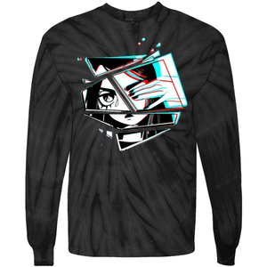 Anime Eyes Broken Glass Hand Over Eye Tie-Dye Long Sleeve Shirt