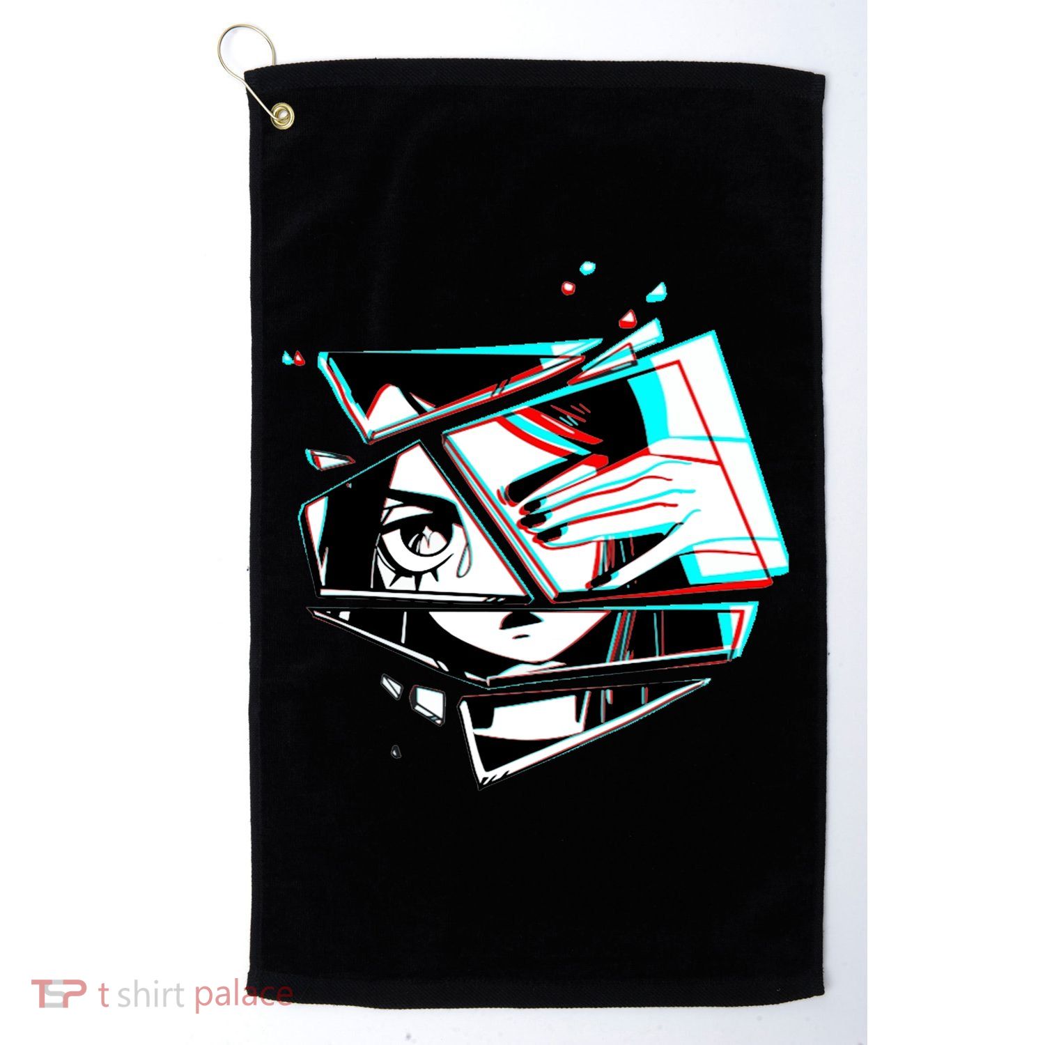 Anime Eyes Broken Glass Hand Over Eye Golf Towel