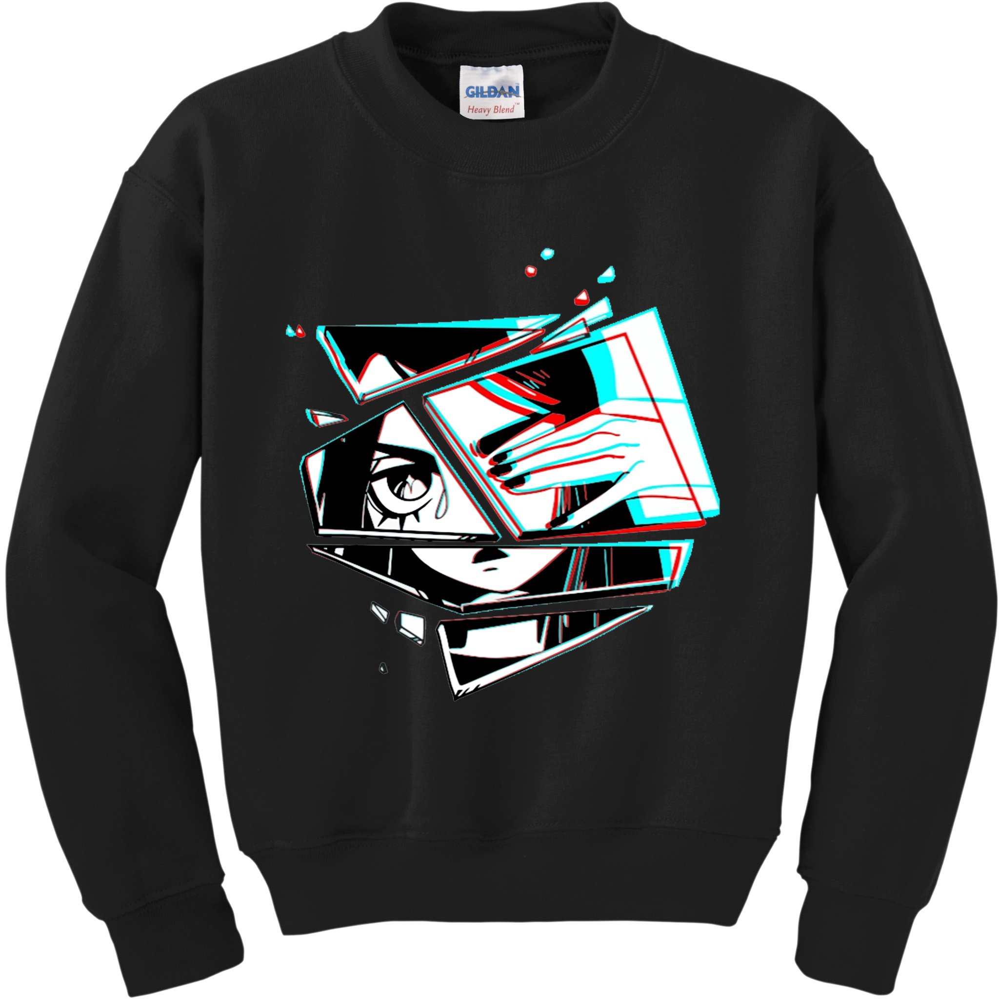 Anime Eyes Broken Glass Hand Over Eye Kids Sweatshirt