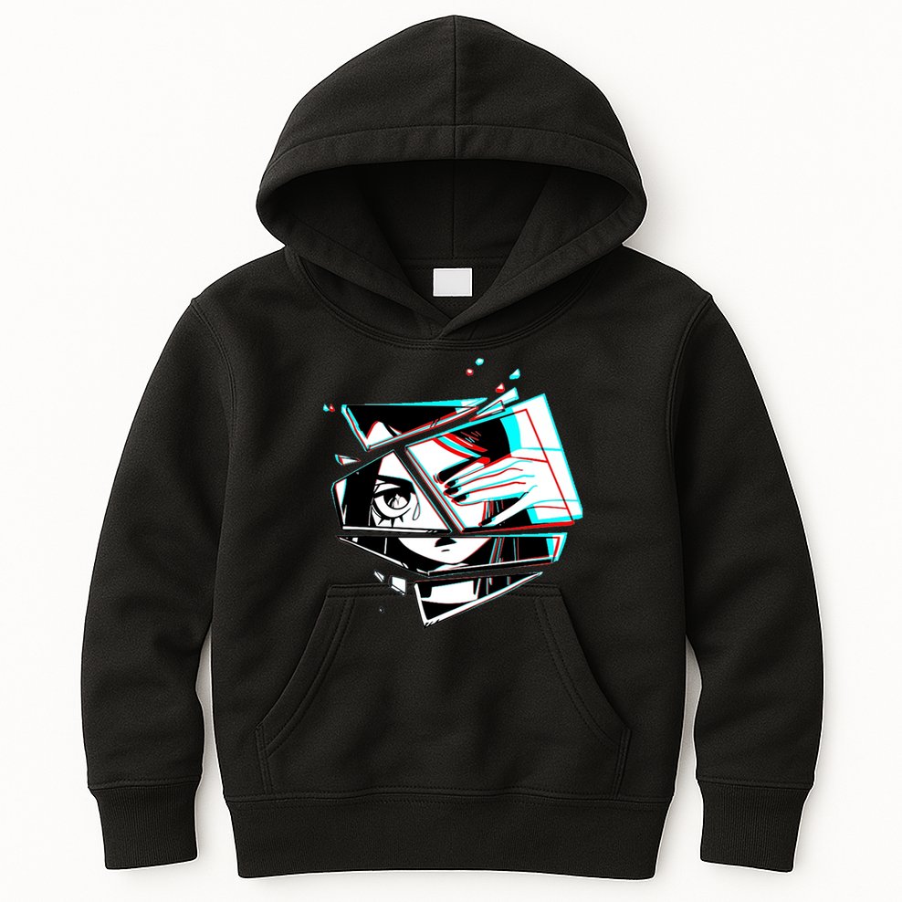 Anime Eyes Broken Glass Hand Over Eye Kids Hoodie