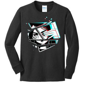 Anime Eyes Broken Glass Hand Over Eye Kids Long Sleeve Shirt