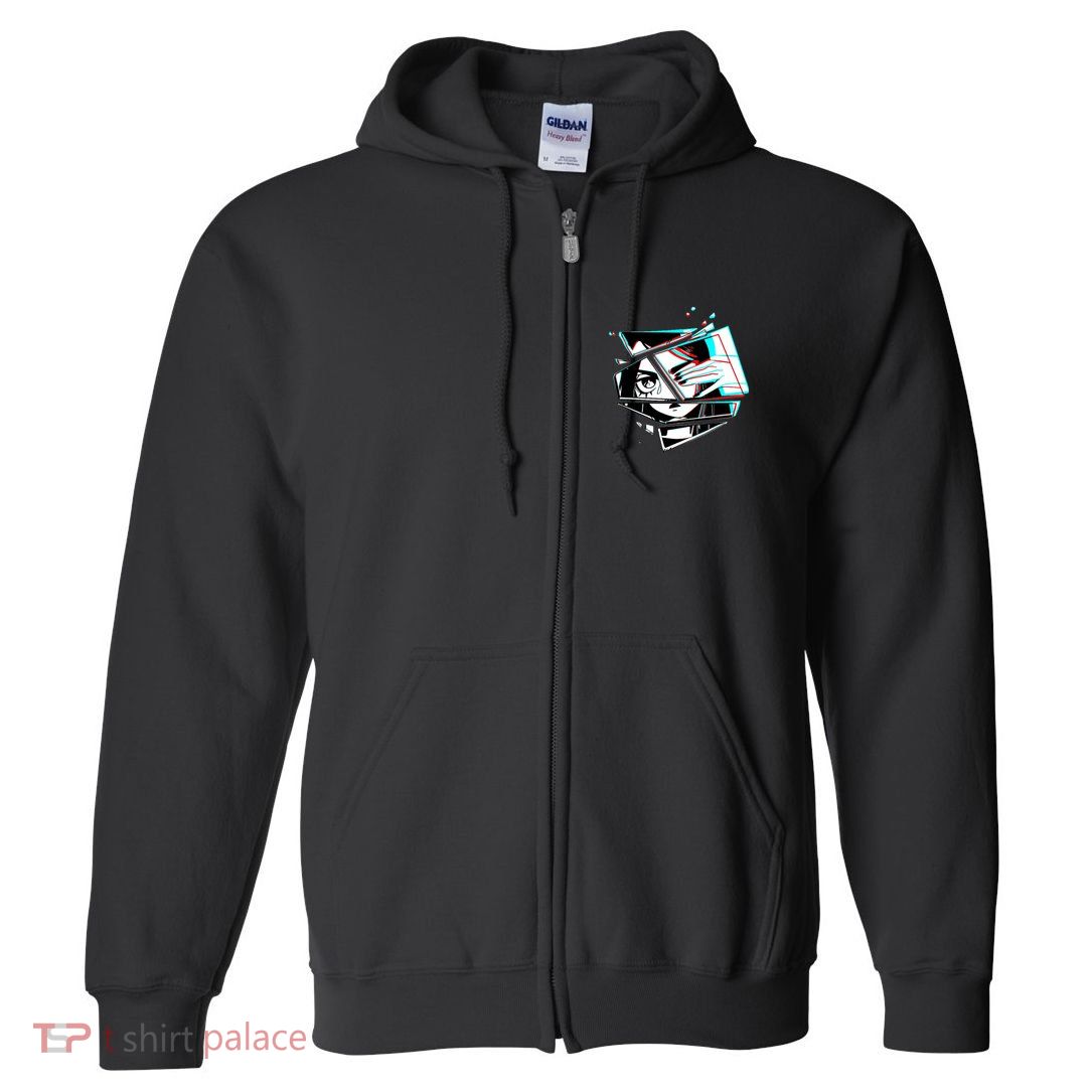 Anime Eyes Broken Glass Hand Over Eye Full Zip Hoodie