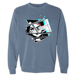 Anime Eyes Broken Glass Hand Over Eye Garment-Dyed Sweatshirt