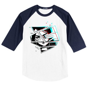 Anime Eyes Broken Glass Hand Over Eye Baseball Sleeve Shirt