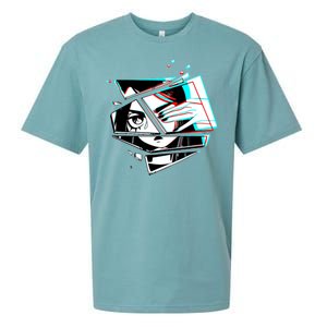 Anime Eyes Broken Glass Hand Over Eye Sueded Cloud Jersey T-Shirt