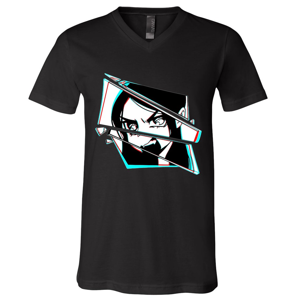 Anime Eyes Broken Glass Yelling V-Neck T-Shirt
