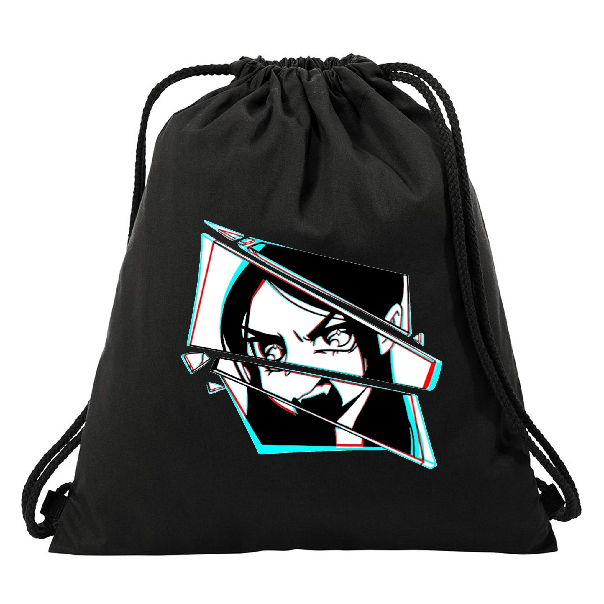 Anime Eyes Broken Glass Yelling Drawstring Bag