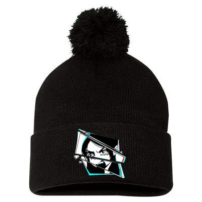 Anime Eyes Broken Glass Yelling Pom Pom 12in Knit Beanie