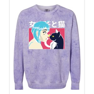 Anime Girl Cat Colorblast Crewneck Sweatshirt