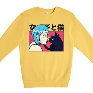 Anime Girl Cat Premium Crewneck Sweatshirt