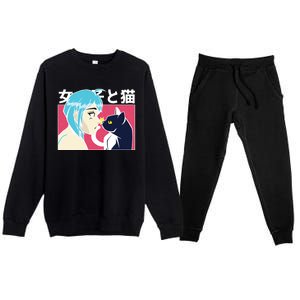 Anime Girl Cat Premium Crewneck Sweatsuit Set