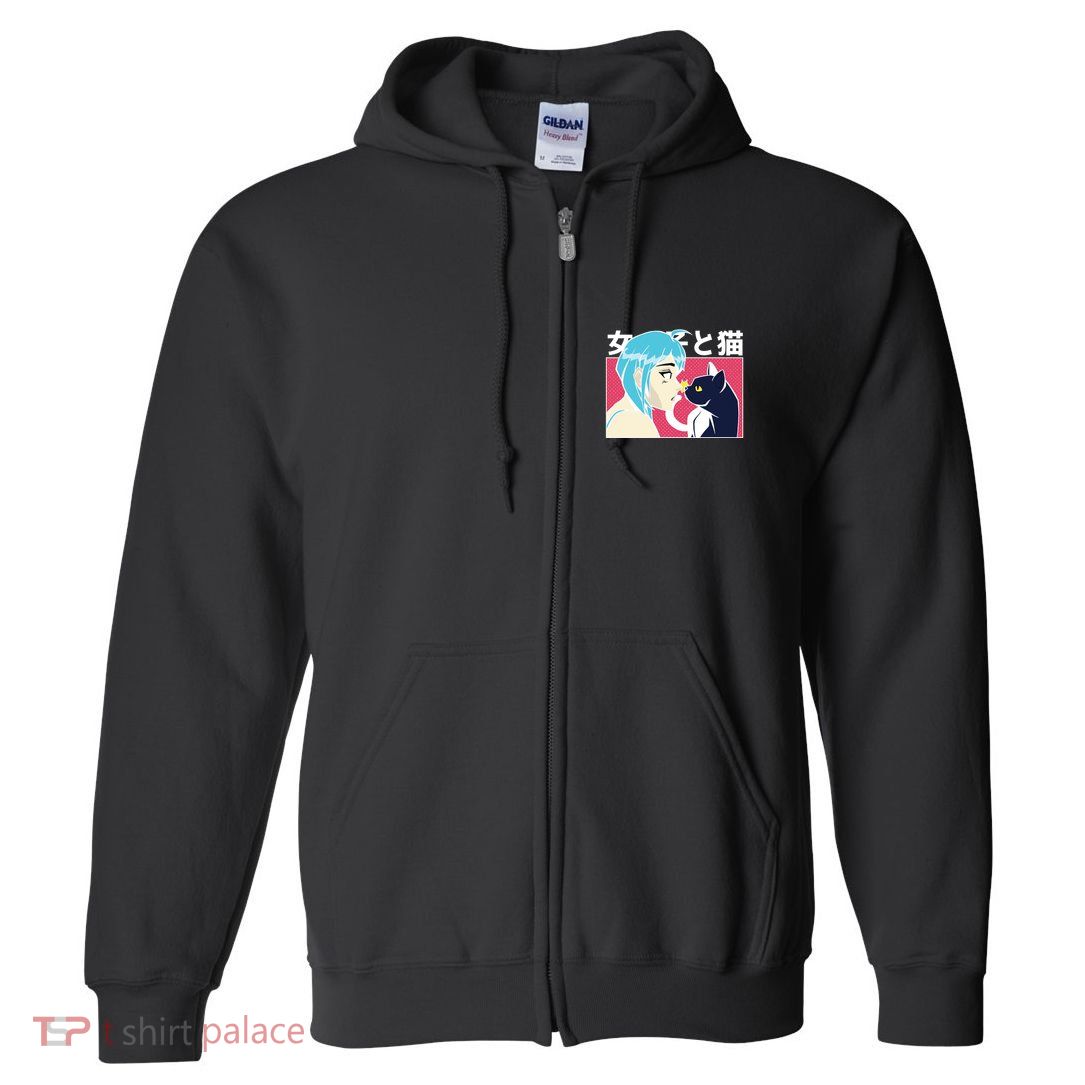 Anime Girl Cat Full Zip Hoodie