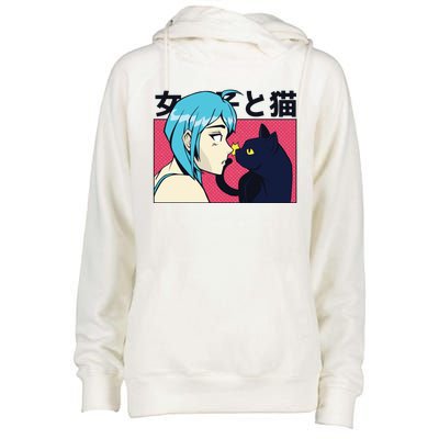 Anime Girl Cat Womens Funnel Neck Pullover Hood