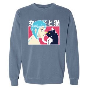 Anime Girl Cat Garment-Dyed Sweatshirt