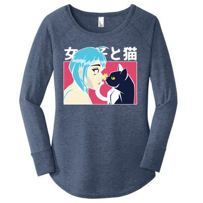 Anime Girl Cat Women's Perfect Tri Tunic Long Sleeve Shirt