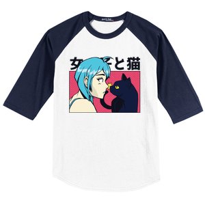 Anime Girl Cat Baseball Sleeve Shirt