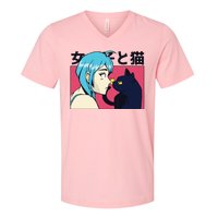 Anime Girl Cat V-Neck T-Shirt