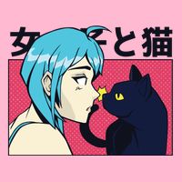 Anime Girl Cat V-Neck T-Shirt