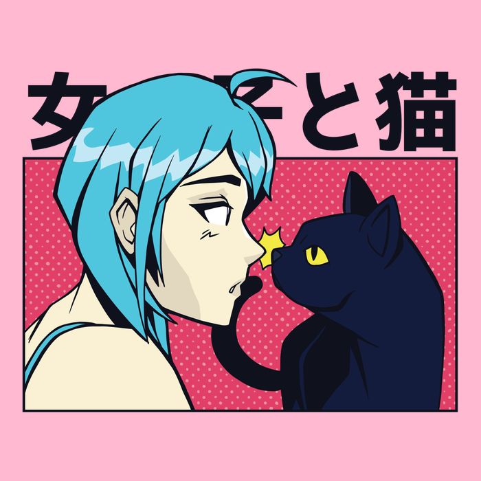 Anime Girl Cat V-Neck T-Shirt